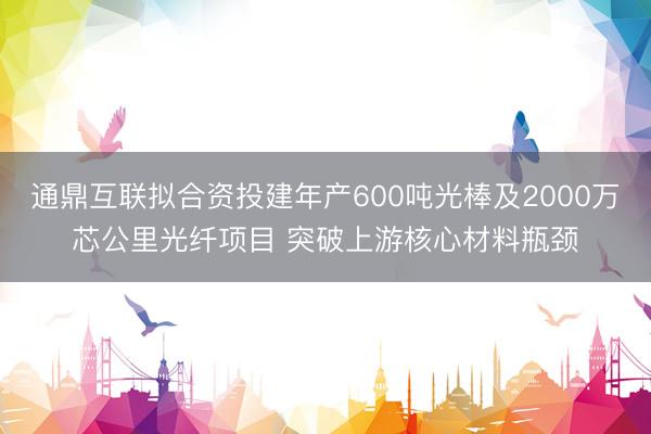 通鼎互联拟合资投建年产600吨光棒及2000万芯公里光纤项目 突破上游核心材料瓶颈