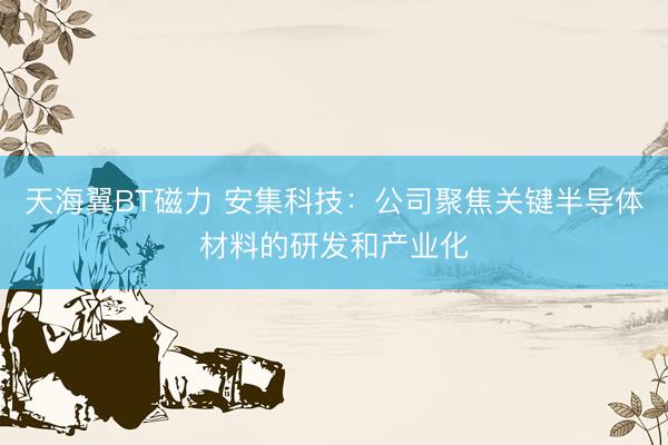 天海翼BT磁力 安集科技:公司聚焦关键半导体材料的研发和产业化