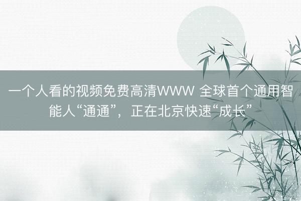 一个人看的视频免费高清WWW 全球首个通用智能人“通通”，正在北京快速“成长”