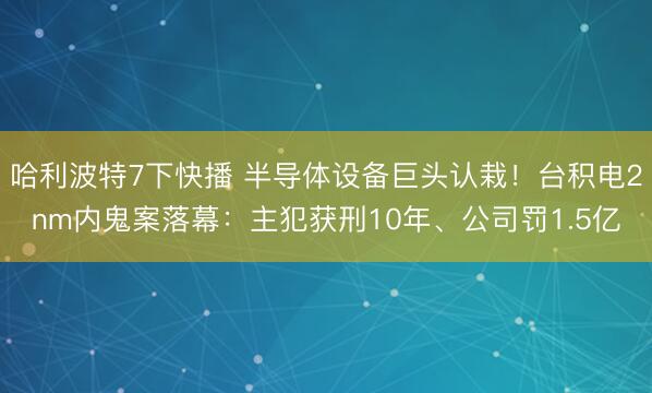 哈利波特7下快播 半导体设备巨头认栽!台积电2nm内鬼案落幕:主犯获刑10年、公司罚1.5亿