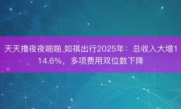 天天撸夜夜啪啪 如祺出行2025年：总收入大增114.6%，多项费用双位数下降