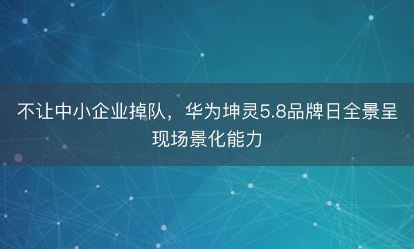 不让中小企业掉队，华为坤灵5.8品牌日全景呈现场景化能力