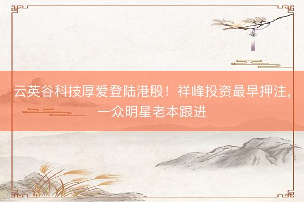 云英谷科技厚爱登陆港股！祥峰投资最早押注，一众明星老本跟进