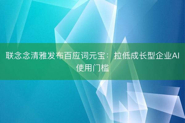 联念念清雅发布百应词元宝：拉低成长型企业AI使用门槛