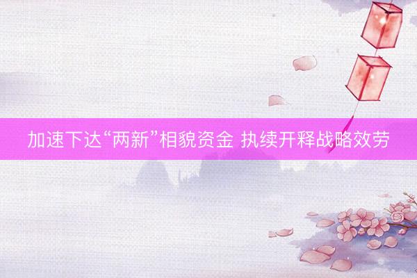 加速下达“两新”相貌资金 执续开释战略效劳