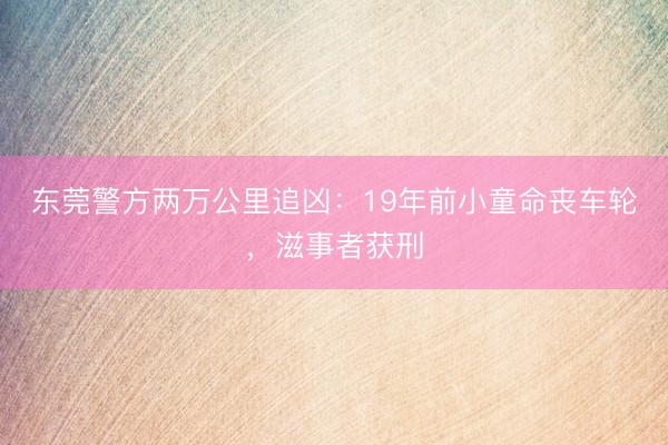 东莞警方两万公里追凶：19年前小童命丧车轮，滋事者获刑
